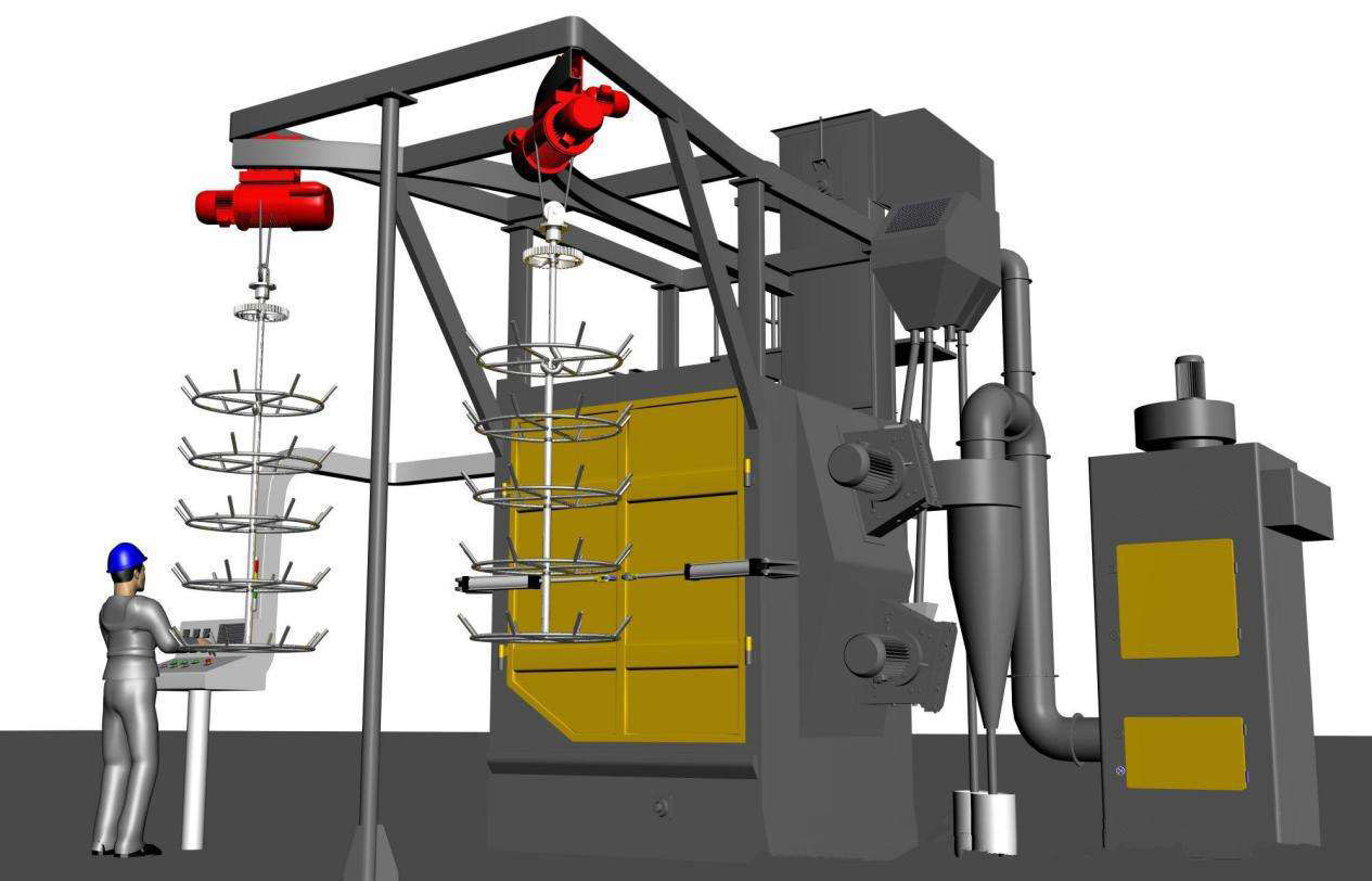 吊鉤式拋丸機(jī)三維示意圖